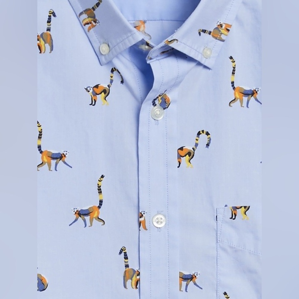 NWOT - Banana Republic Slim-Fit Luxe Poplin Shirt - Lemur Print! - Size L